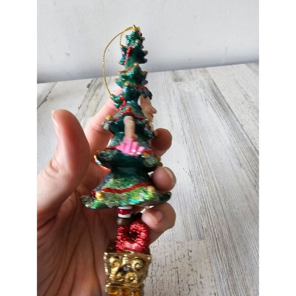 Glitter elf tree ornament green candy cane unique large Xmas - Picture 5 of 8